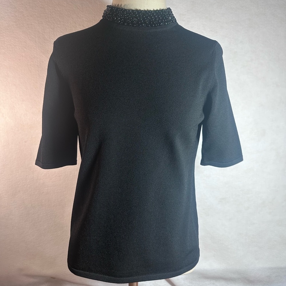 Black beaded formal turtle neck